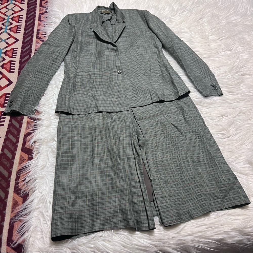 Salvatore Ferragamo Vintage Gray Plaid Blazer and skirt set